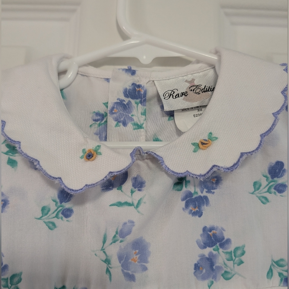 Rare Editions White Dress with Blue Floral Smocking Girls Size 4T - Picture 4 of 7
